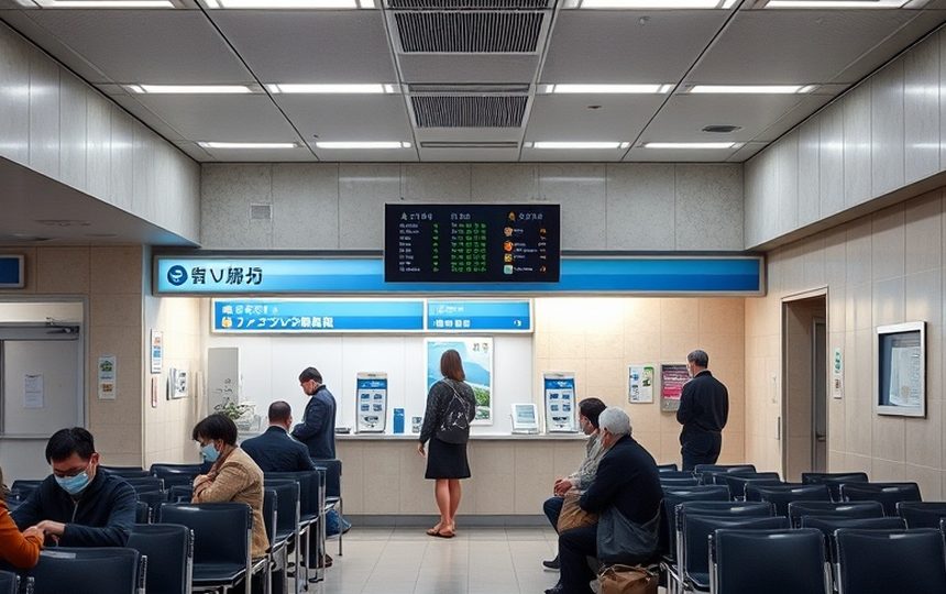 導入後 — 手続きの種類ごとに受付番号を分け、待合スペースが整理されています。